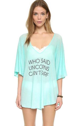 F4561 Light Blue Cheeky Letter Print Summer Cover up